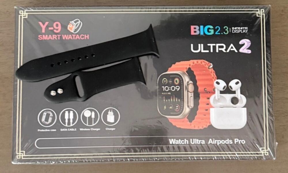 Y-9 Smartwatch Bundle Wireless Earbuds, Cover, Data Cable, Charger & 3 Bands NEW